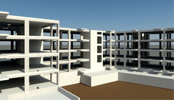 Model konstrukcji żelbetowego budynku Revit